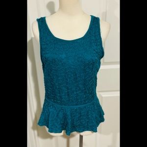 M.S.S.P. Teal Green Appliqué Textured Peplum women’s Sleeveless Top